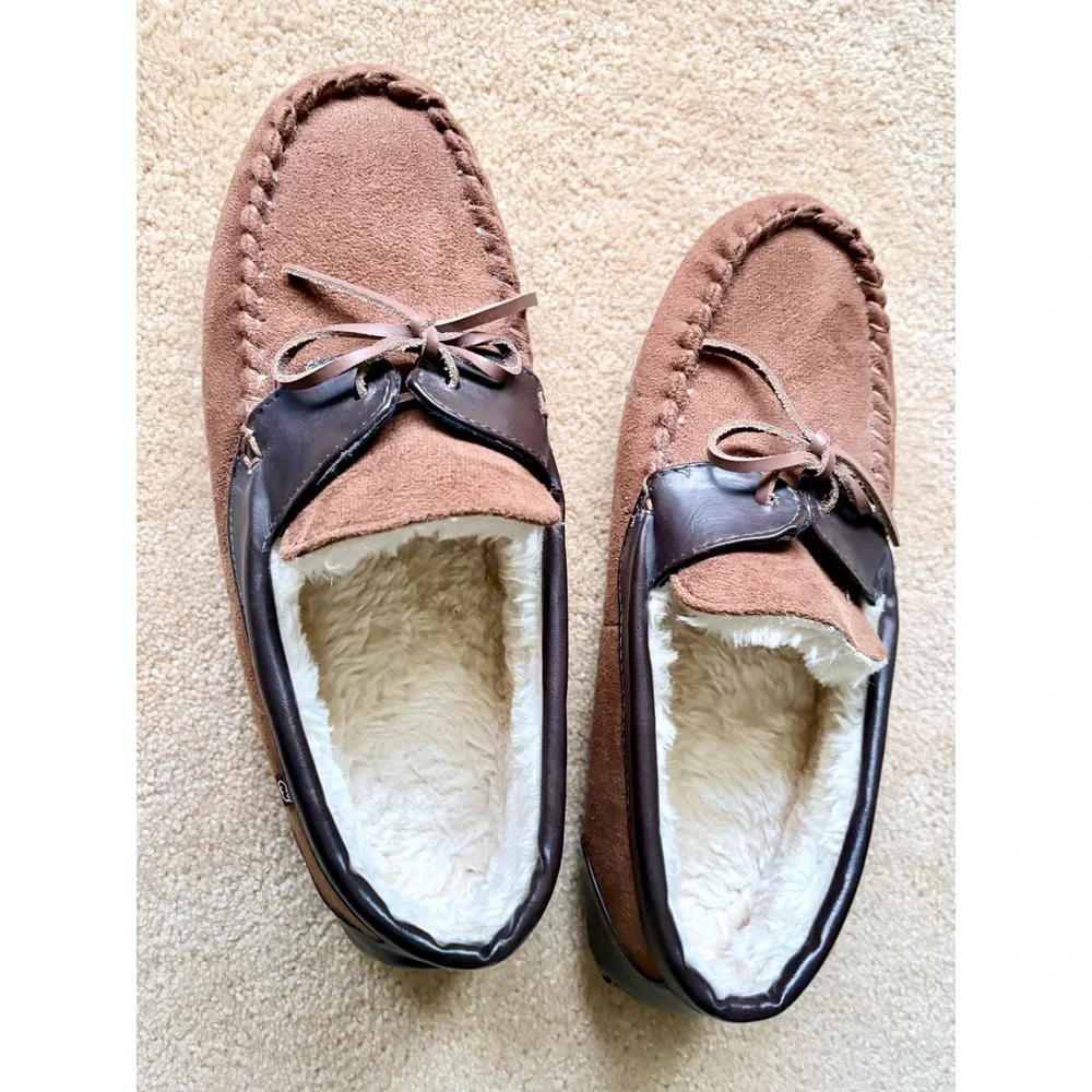 Lamo Mens‎ Chestnut Faux Suede Sherpa Lined Moccasin Slippers Size 11 Comfy
